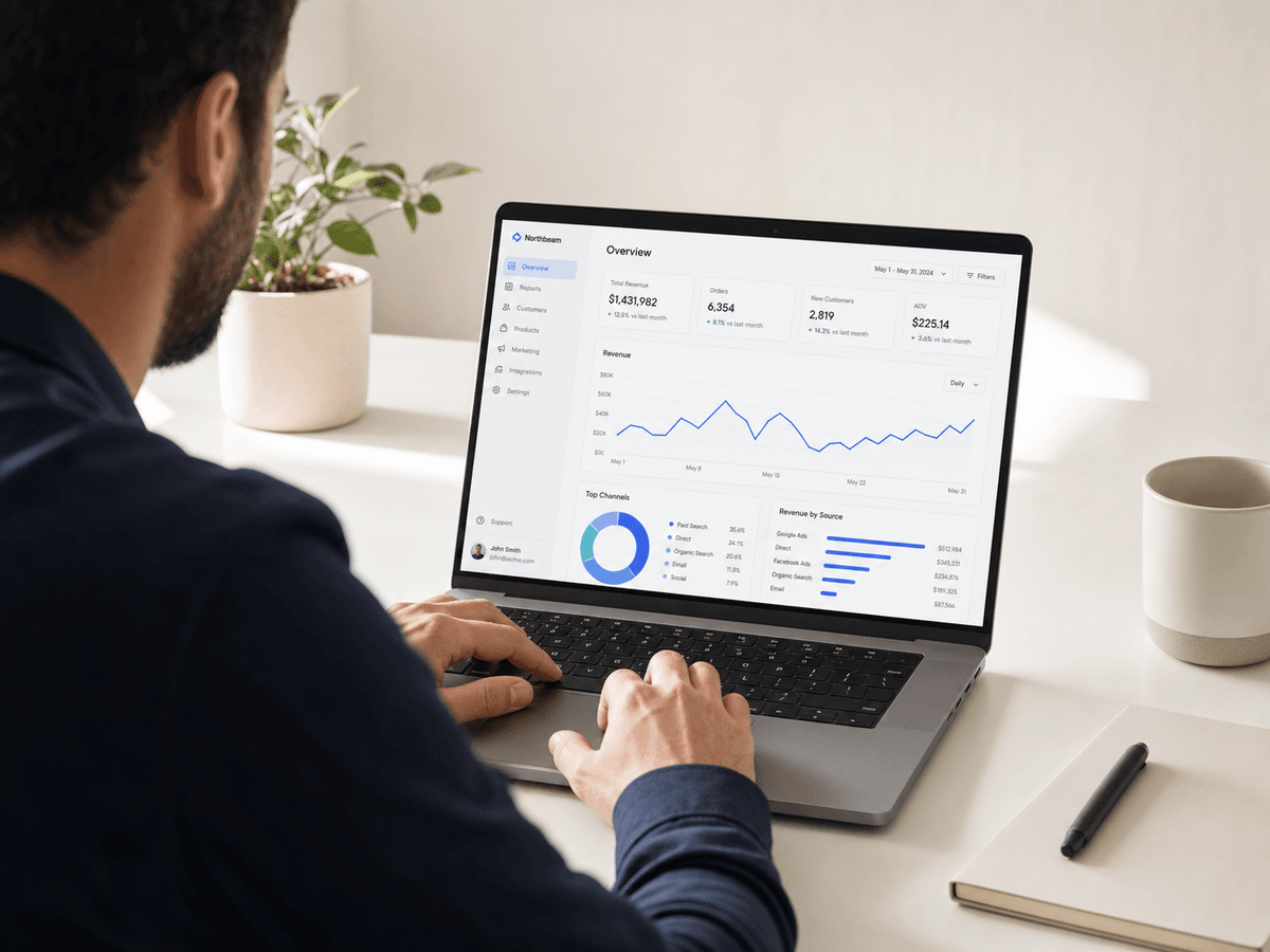 Professional reviewing CRM dashboard